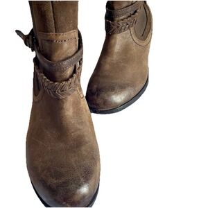 UGG Australia Brown Leather Braided Strap Ankle Boots  Block heel sz.‎ 6